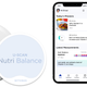 The Withings U-Scan next to the Nutri Balance cartridge and two smartphones showing the analyzed data in the accompanying mobile app.